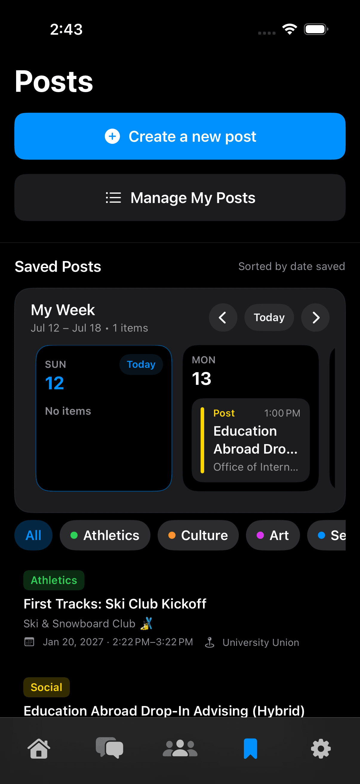 Parletto saved events